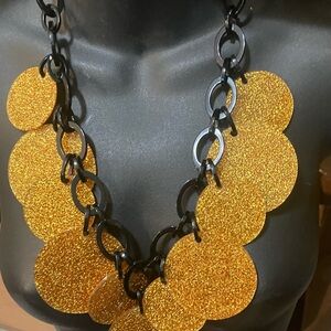 Necklace bib dangling, encased, gold glitter, Marion GODART vintage